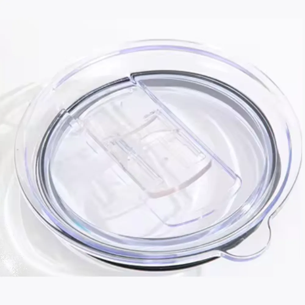 A clear plastic lid with a transparent silicone seal and a small handle, shown on a white background.