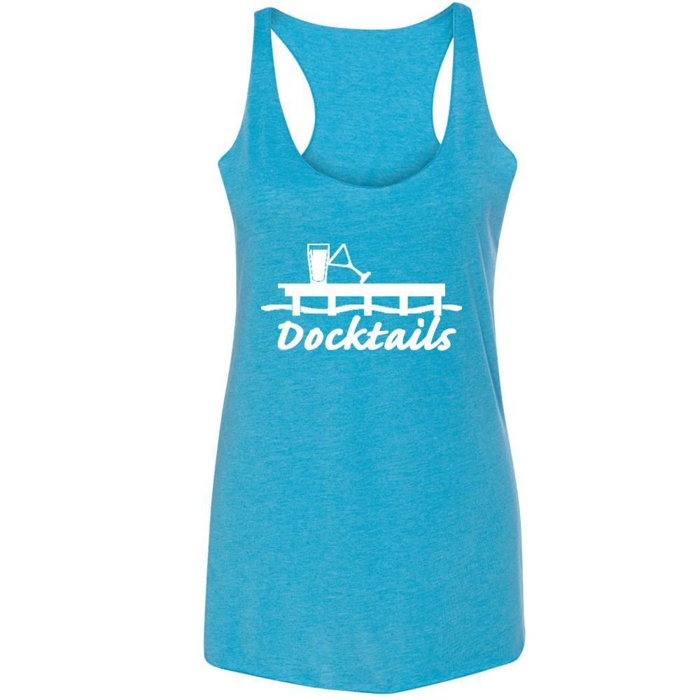Docktails Ladies Racerback Tank in Blue Hawaiian, perfect for beach bars and beach volleyball
