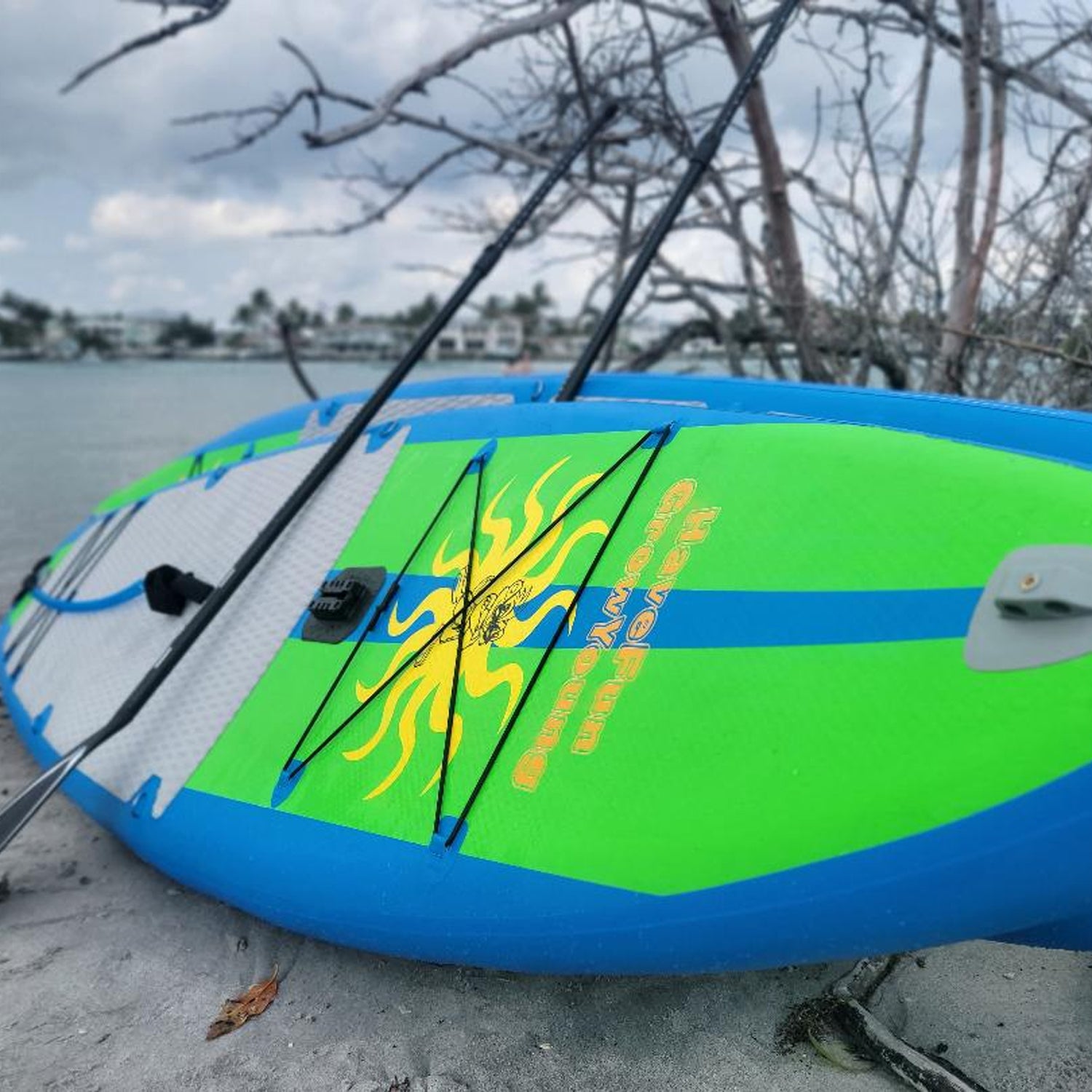 Morsel Munk HFGY Inflatable Paddleboard on beach of Jupiter Island
