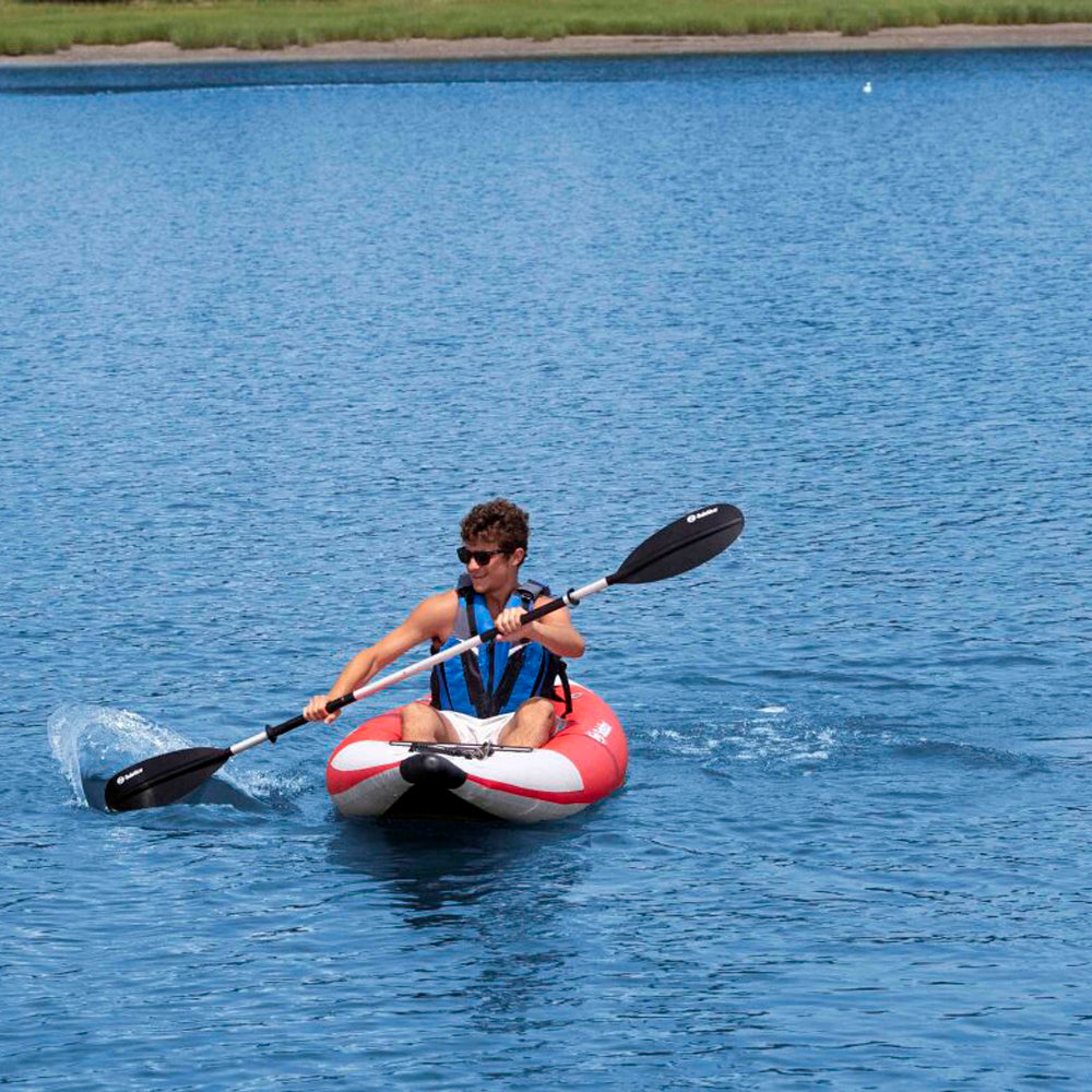 Flare 1 inflatable kayak from Solstice, shown with a male paddler