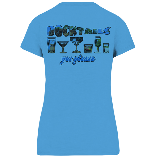 Docktails Women's Drink Like A Fish Tri-Blend V-Neck T-shirt in Caribbean Blue