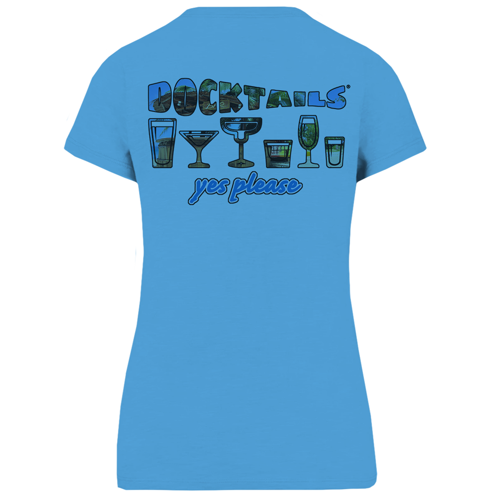 Docktails Women's Drink Like A Fish Tri-Blend V-Neck T-shirt in Caribbean Blue