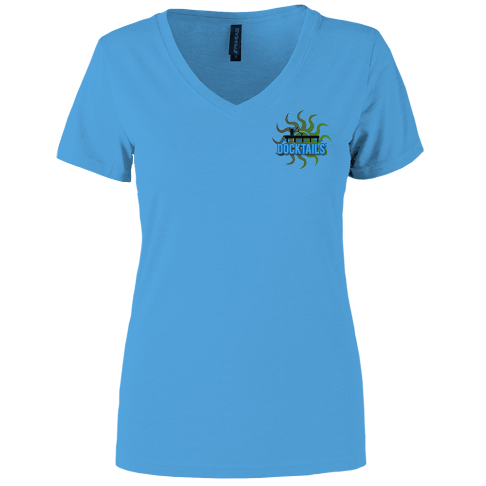 Docktails Women's Drink Like A Fish Tri-Blend V-Neck T-shirt in Caribbean Blue