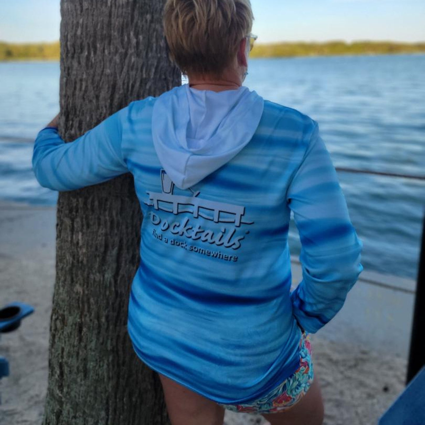 Docktails Ocean Vibes Sun Shirt Hoodie at Beach Bar in Jupiter Florida