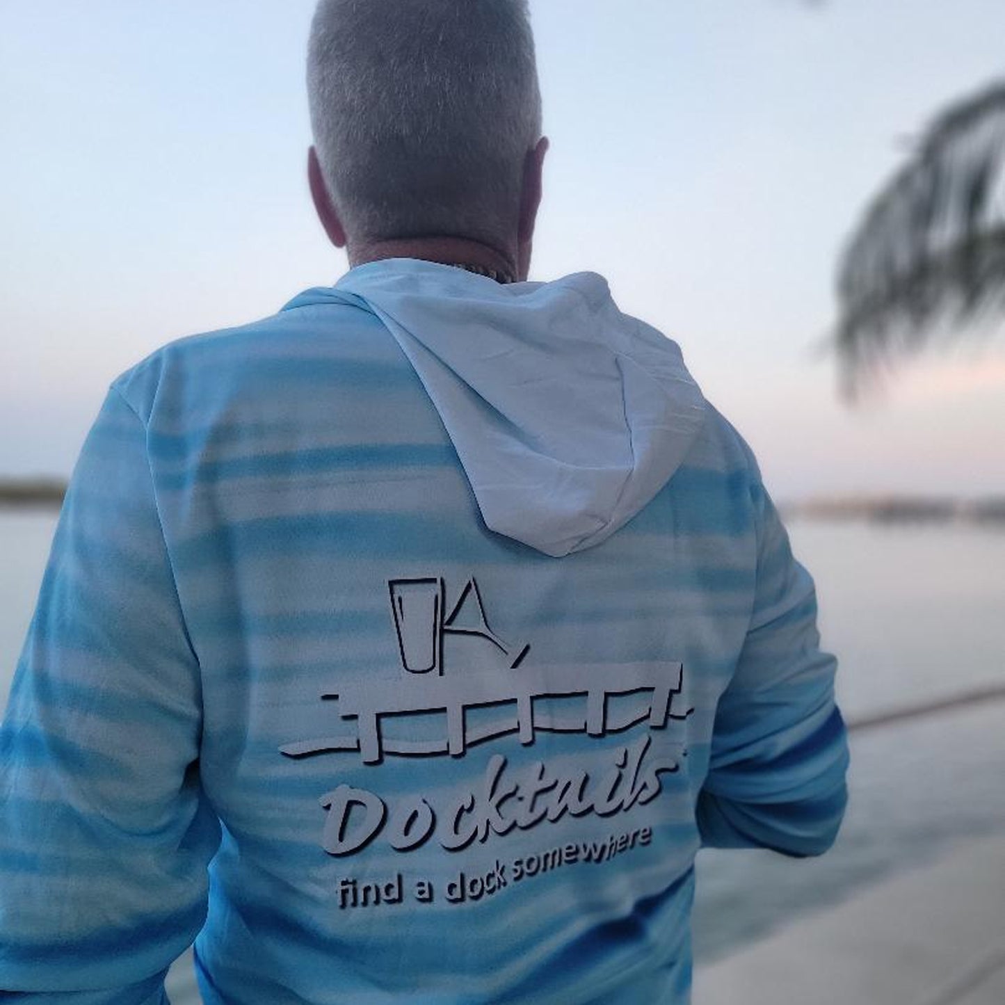 Docktails Ocean Vibes Sun Shirt Hoodie at Beach Bar in Jupiter Florida