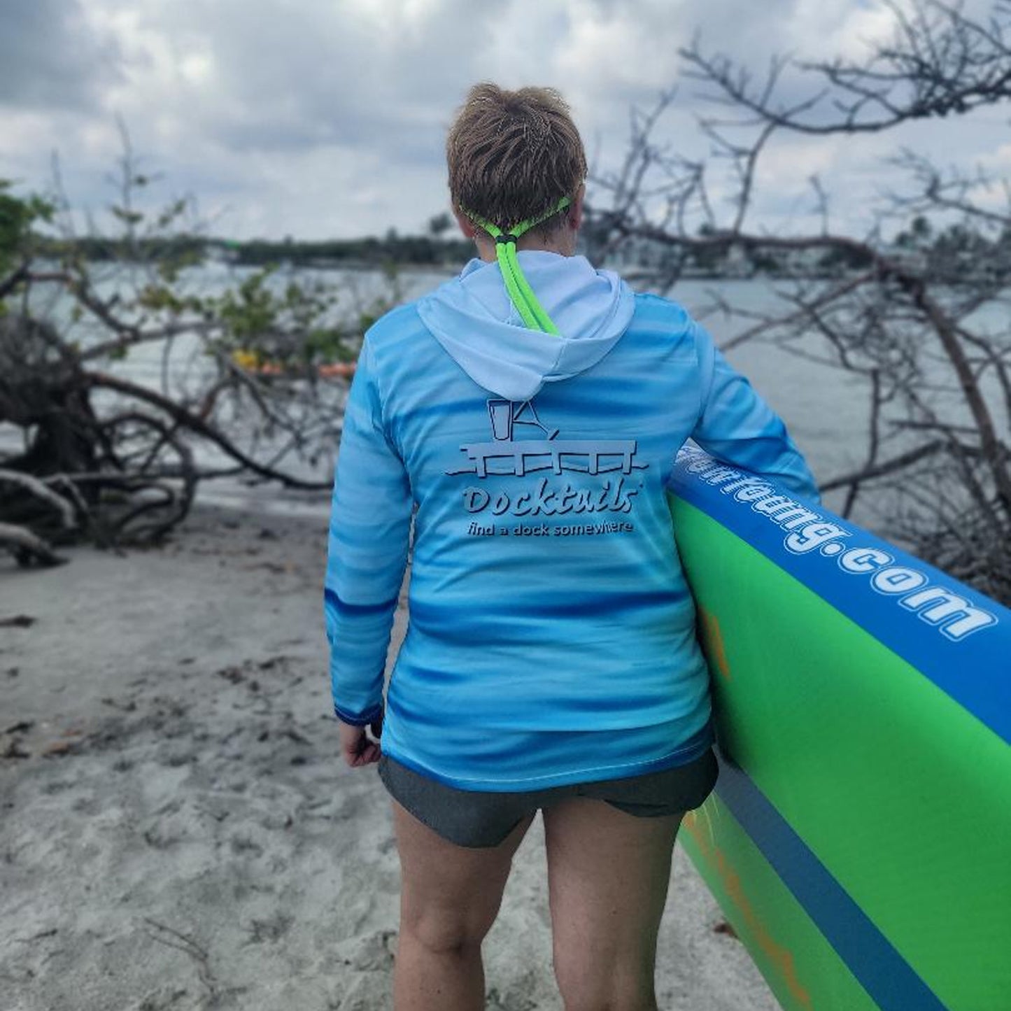 Docktails Ocean Vibes Sun Shirt Hoodie for paddleboarding on Jupiter Inlet in Florida
