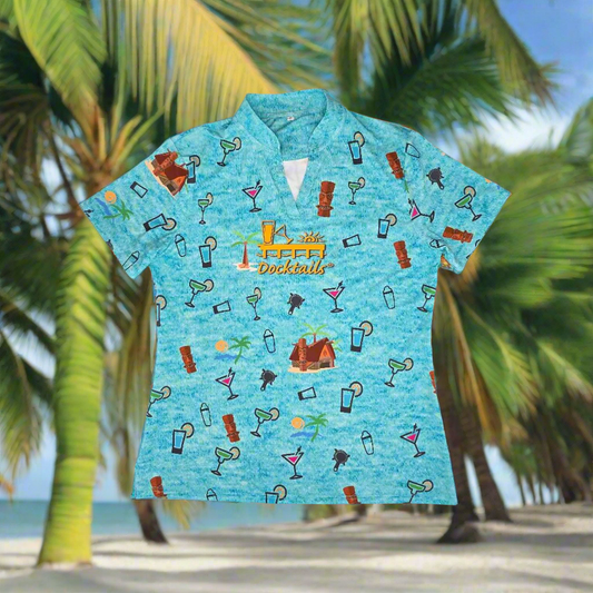 Docktails Women's "Meet Me At The Tiki" Polo Shirt - Blue
