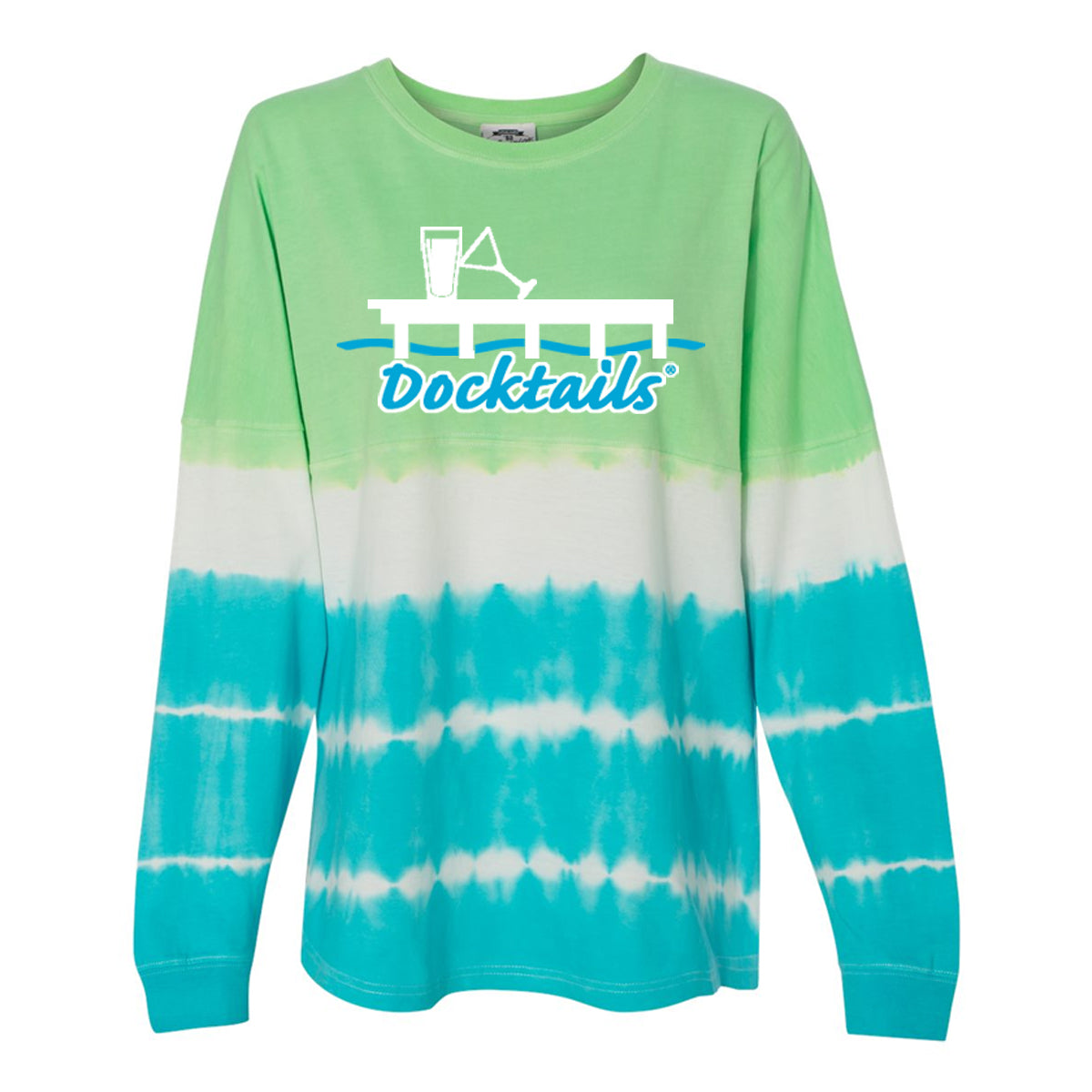 Women's Docktails longsleeve game day tie dye shirt, perfect for enjoying cocktails on your dock in cooler weather