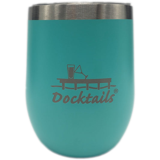 Docktails shatterproof insulated wine cup in Aquamarine; includes lid