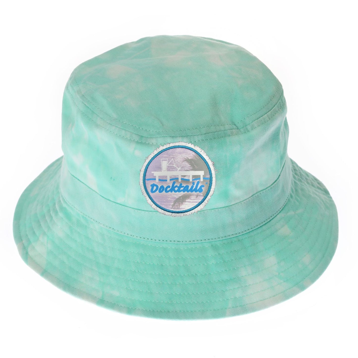Docktails Beach Bucket Hat in green tie dye; crushable and packable, 100% cotton