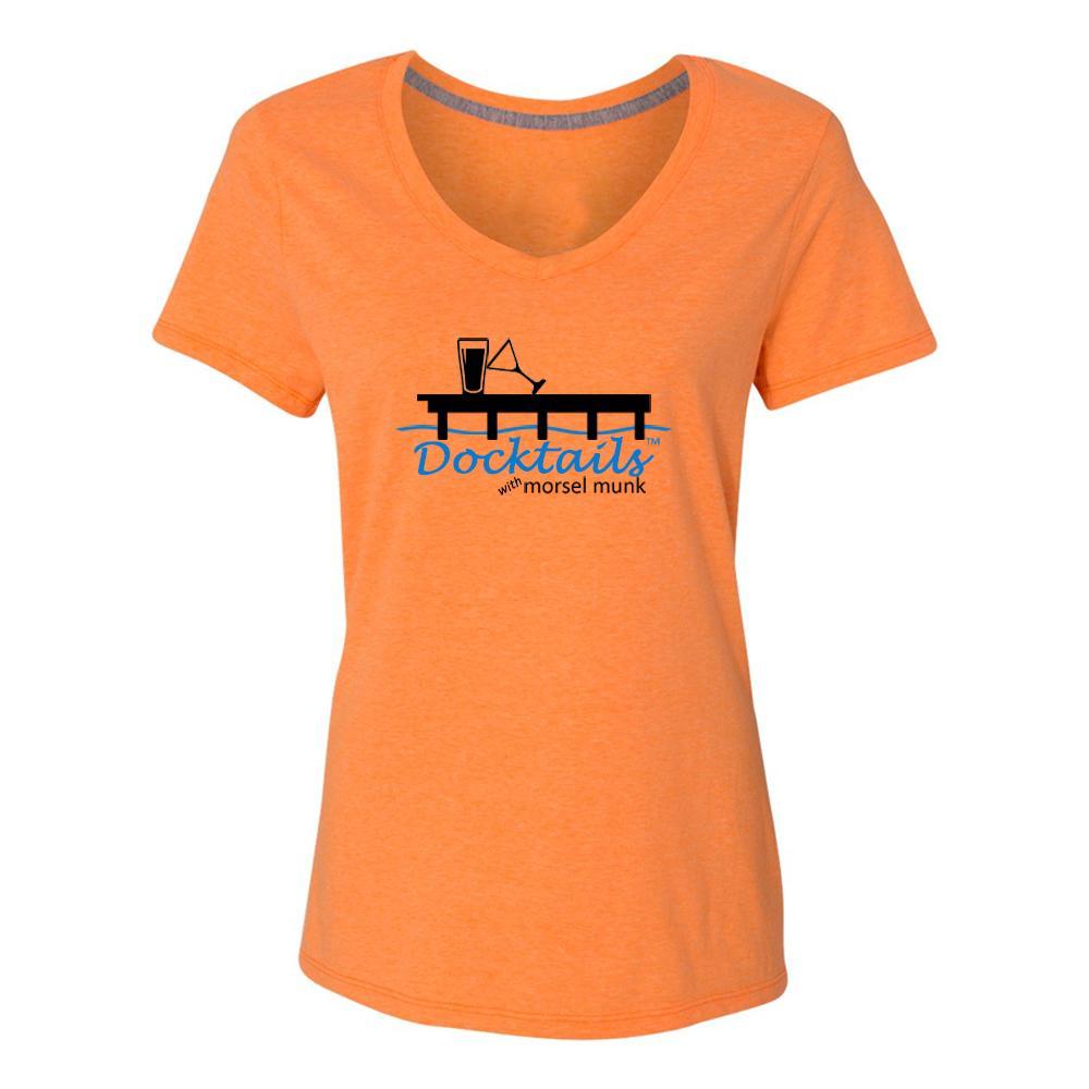Docktails women's t-shirt in Sunset Orange, the perfect tee for sunset cocktails on your dock or at your favorite beach bar