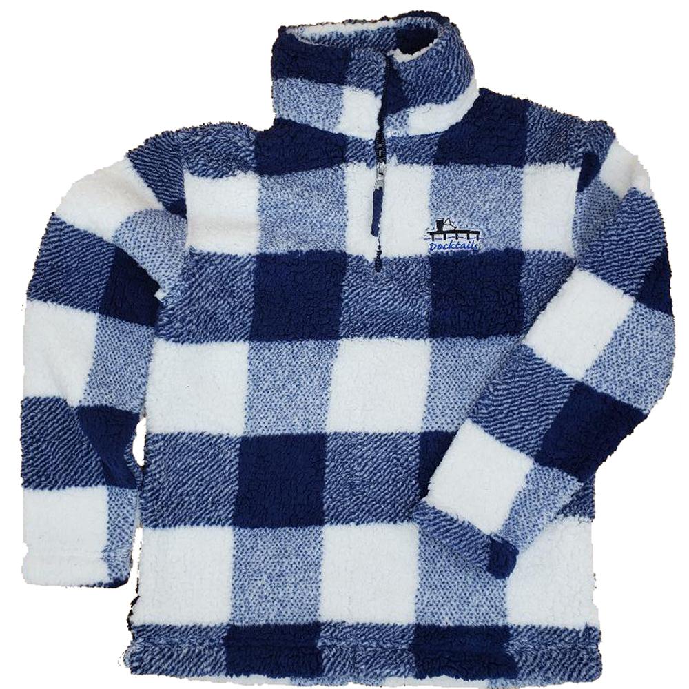 Docktails Sherpa Quarter Zip Pullover in Navy Buffalo Plaid