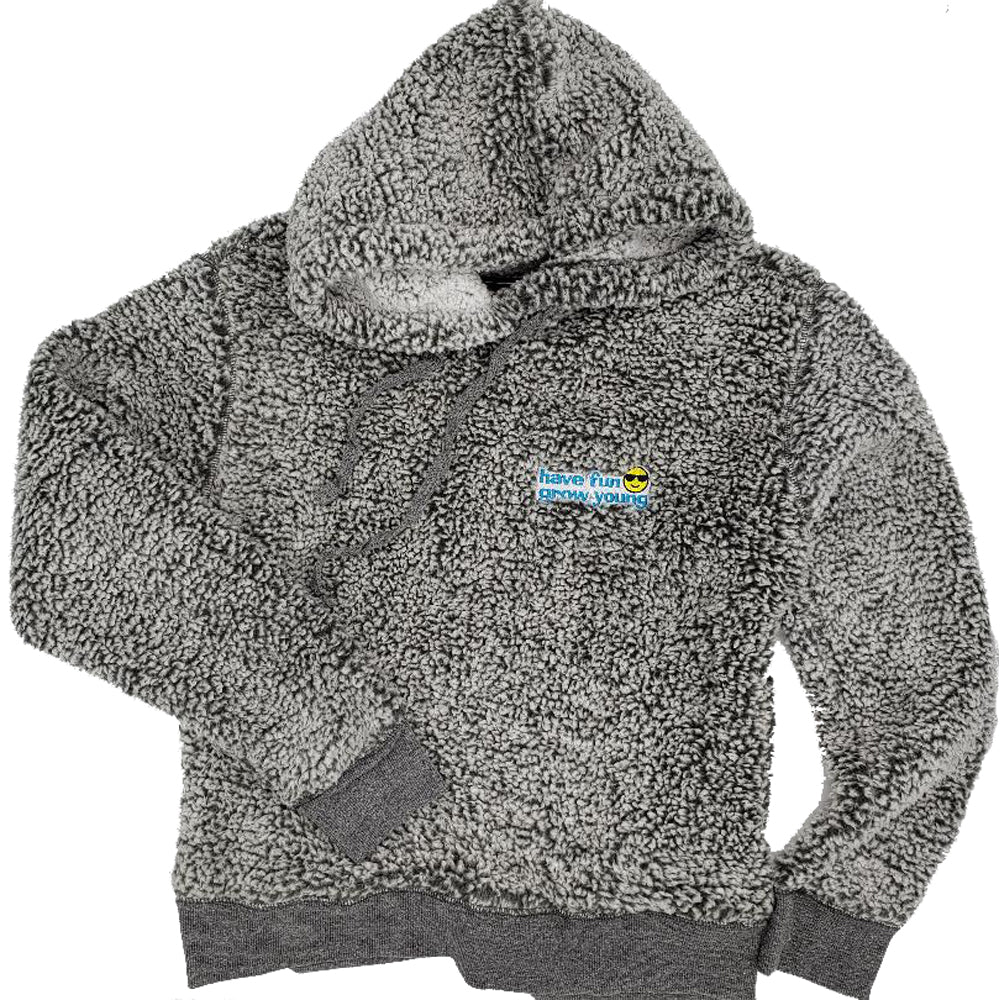 Have Fun Grow Young Sherpa Hoodie Pullover in Frosty Grey