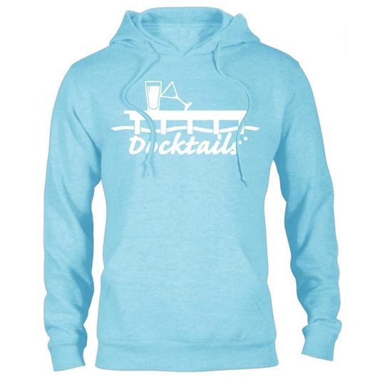 Docktails Unisex Pullover Hoodie in Ocean, perfect for cool dockside evenings at your favorite seafood shack or beach bar