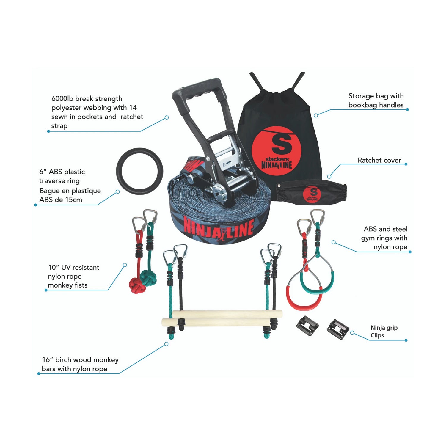 Slackers Ninjaline® 36’ Intro Kit With 7 Obstacles