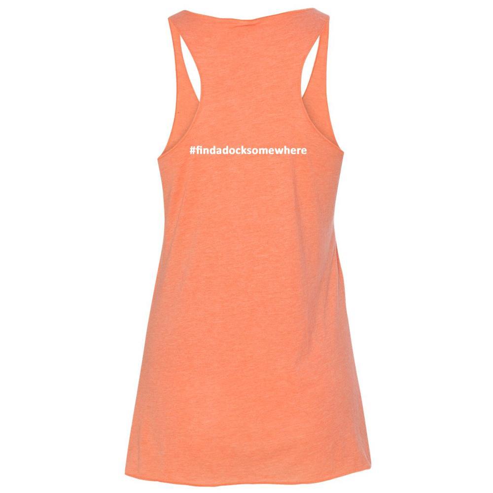 Docktails Ladies Racerback Tank in Coral Crush, perfect for beach bars and seafood shacks and any outdoor activities