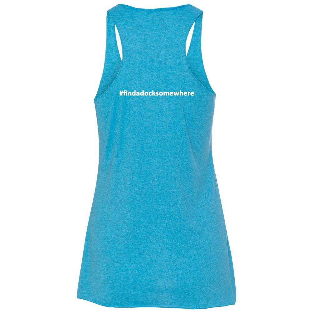 Docktails Ladies Racerback Tank in Blue Hawaiian, perfect for beach bars and beach volleyball