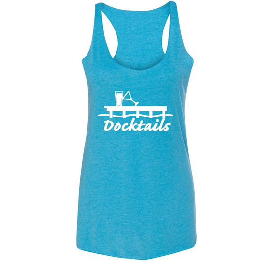 Docktails Ladies Racerback Tank in Blue Hawaiian, perfect for beach bars and beach volleyball