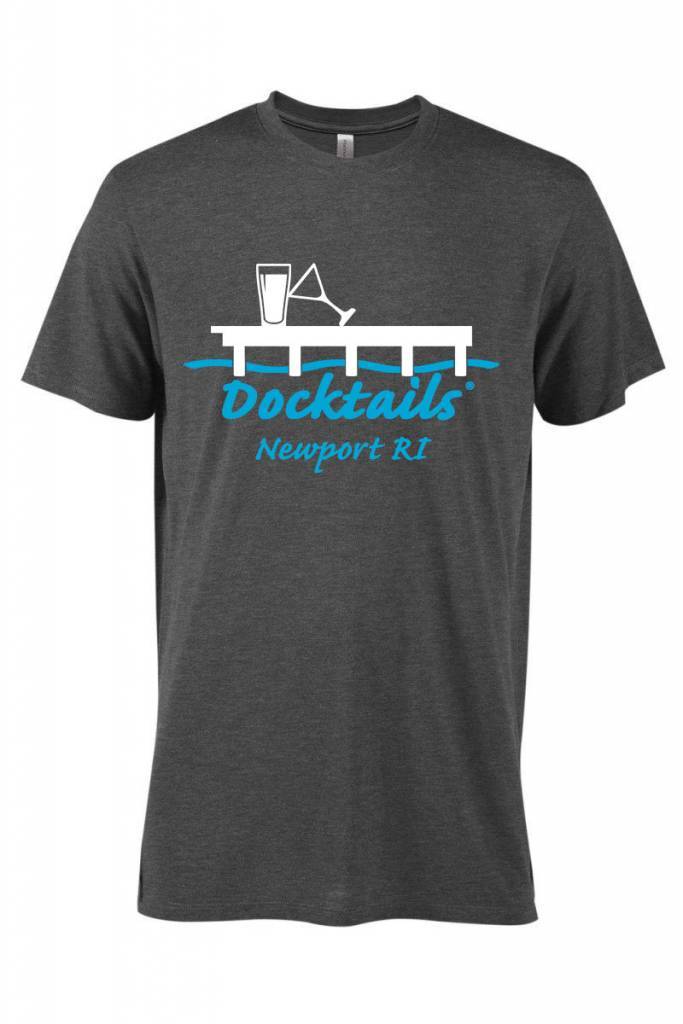 Docktails Guys T-Shirt in Charcoal Heather with Newport Rhode Island logo, one of our favorite docktails spots
