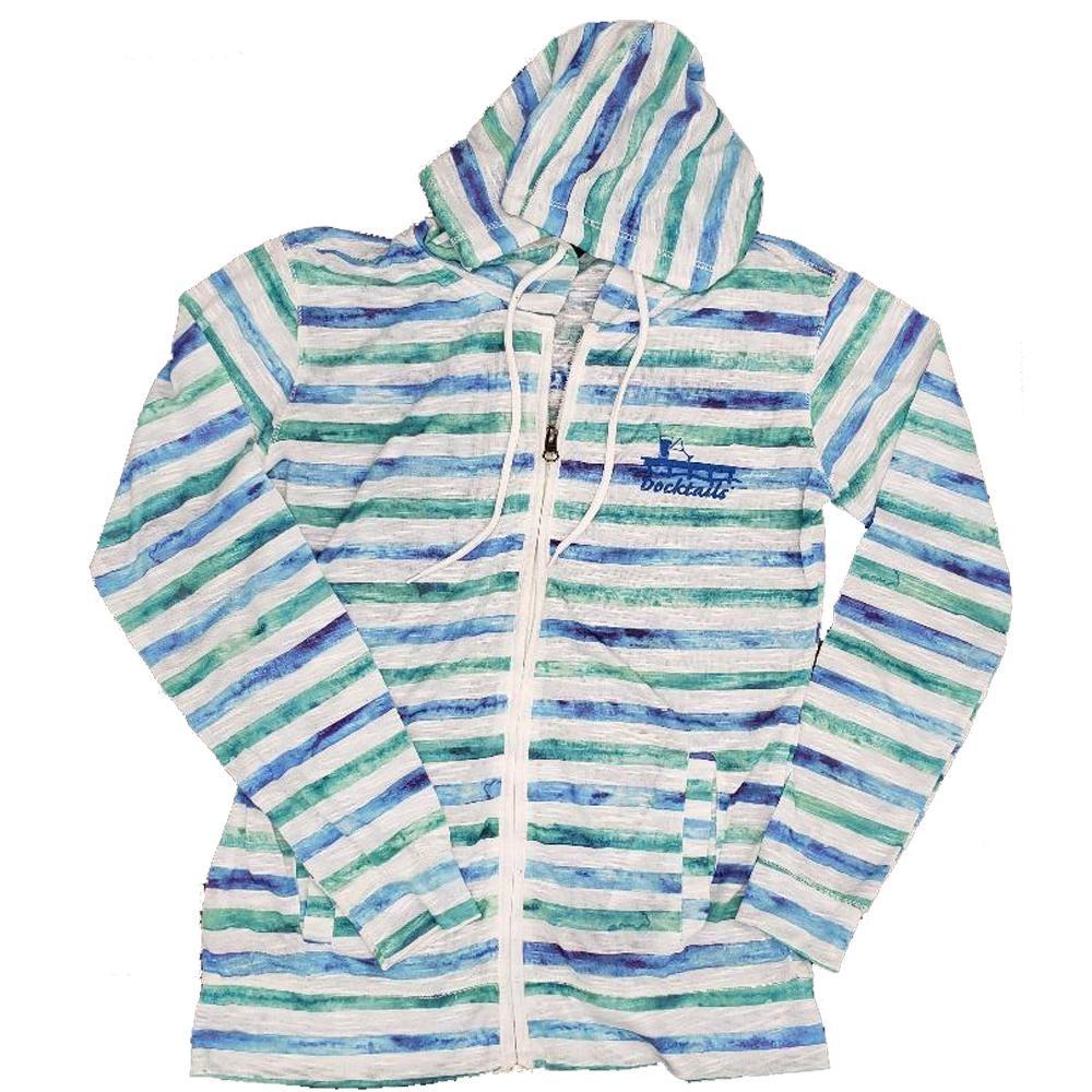 Docktails Women's Sea Glass Stripe Zip Hoodie, perfect for collecting sea glass while sipping on your favorite cocktail