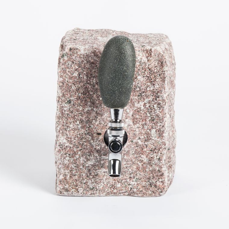 Stone Drink Dispenser in Pink Granite and Stainless Steel Valve